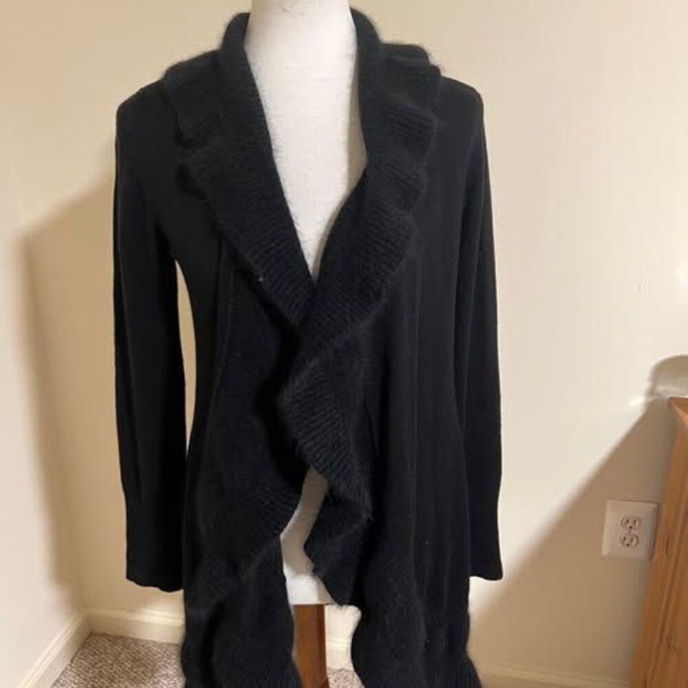 White House Black Market Black Draped Open Front Cardigan S